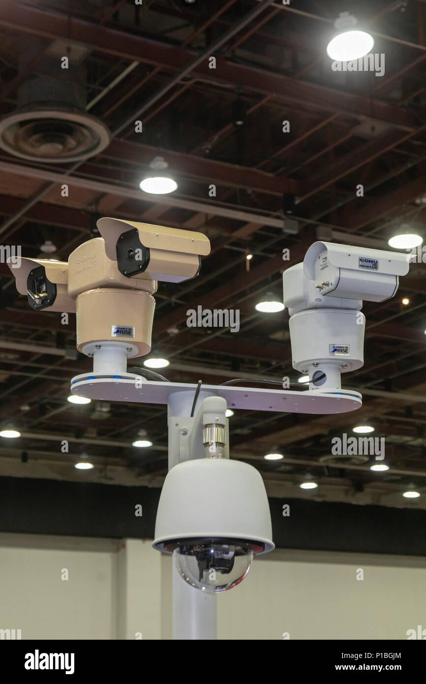 Detroit, Michigan - Traffic and surveillance cameras on display at the Intelligent Transportation Society of America annual meeting. Stock Photo