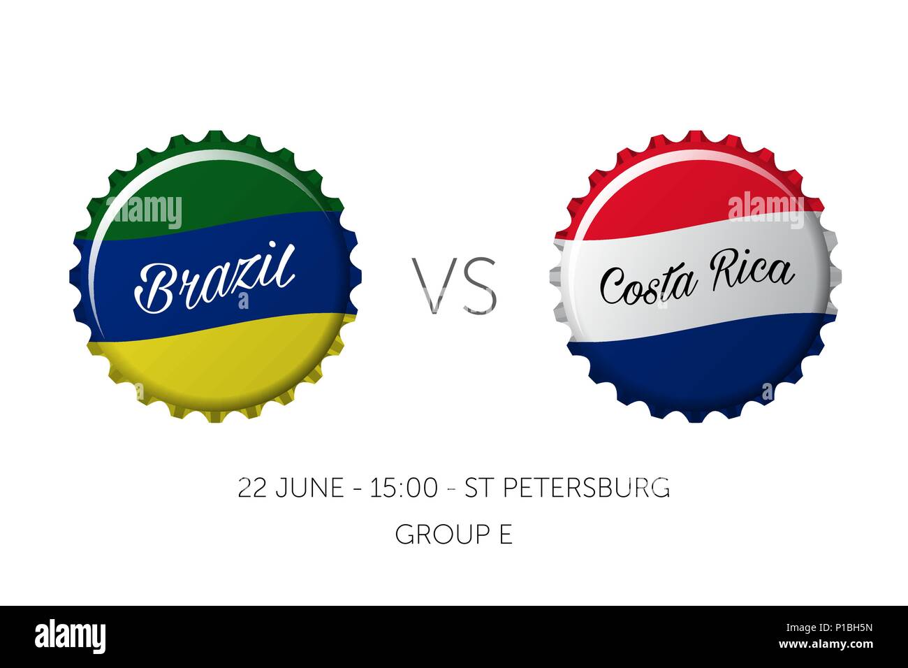 Soccer championship - Brazil VS Costa Rica - 22 June Stock Vector