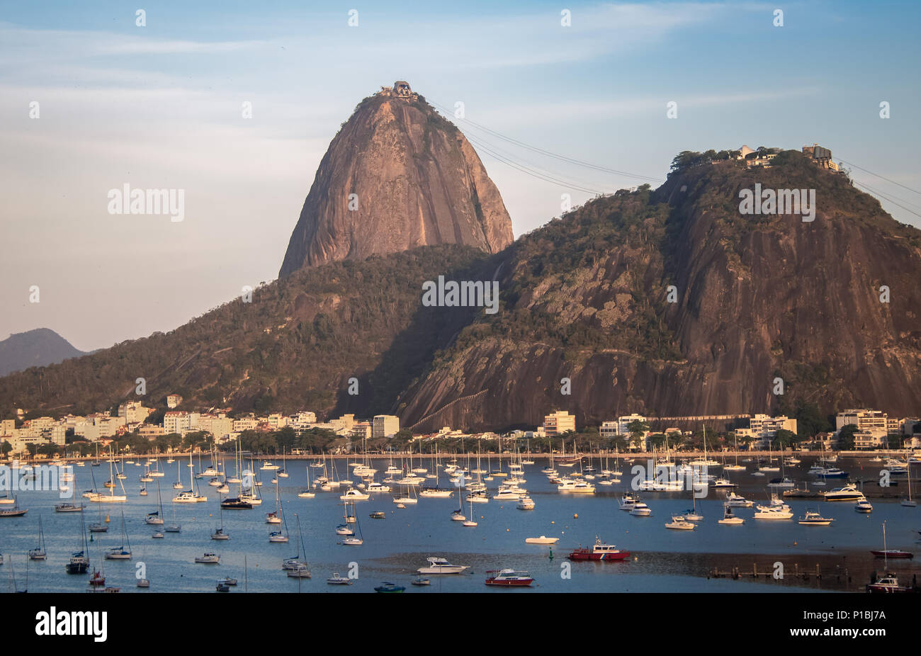 Aerial view of Sugar Loaf and Botafogo beach at Guanabara Bay - Rio de Janeiro, Brazil Stock Photo