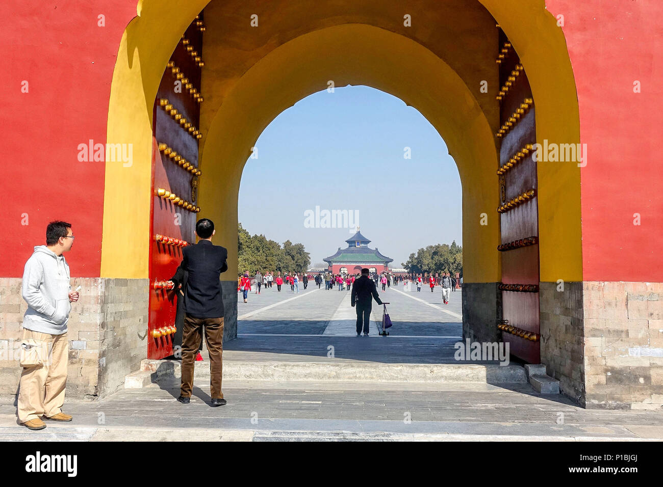 BEIJING, CHINA - MARCH 14, 2016:  Gate from the Hall of Prayer for Good Harvests of the Temple of Heaven, an Imperial Sacrificial Altar in Beijing. UN Stock Photo