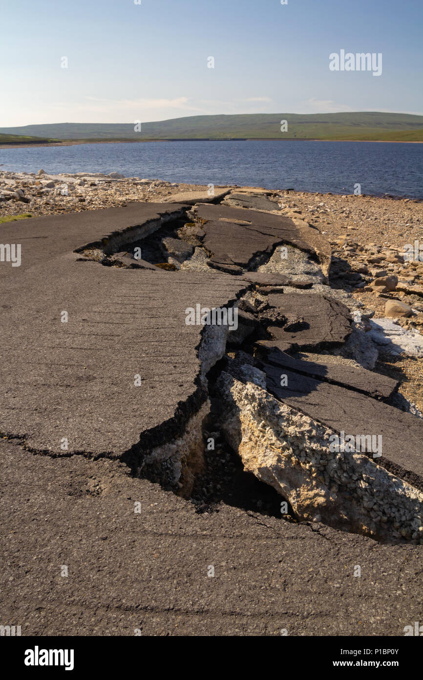 Low water level at Cow Green Reservoir, Upper Teesdale Stock Photo