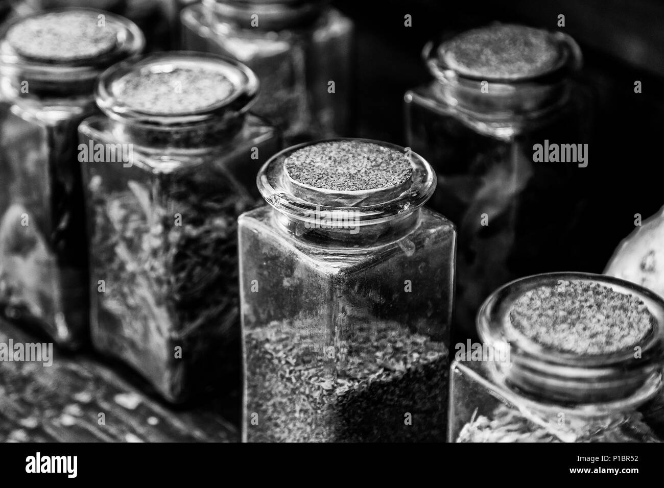 Medicinal plants drying outdoors, detail of alternative medicine Stock Photo