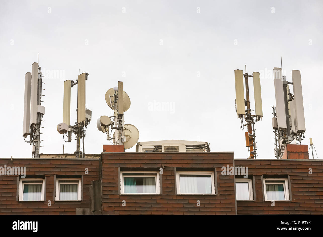 antennas on the roof of the building Stock Photo Alamy