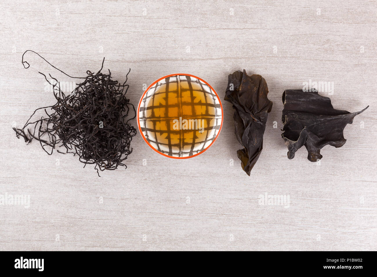 Traditional chinese medicine seaweed and Dan Shen. TCM top view Stock