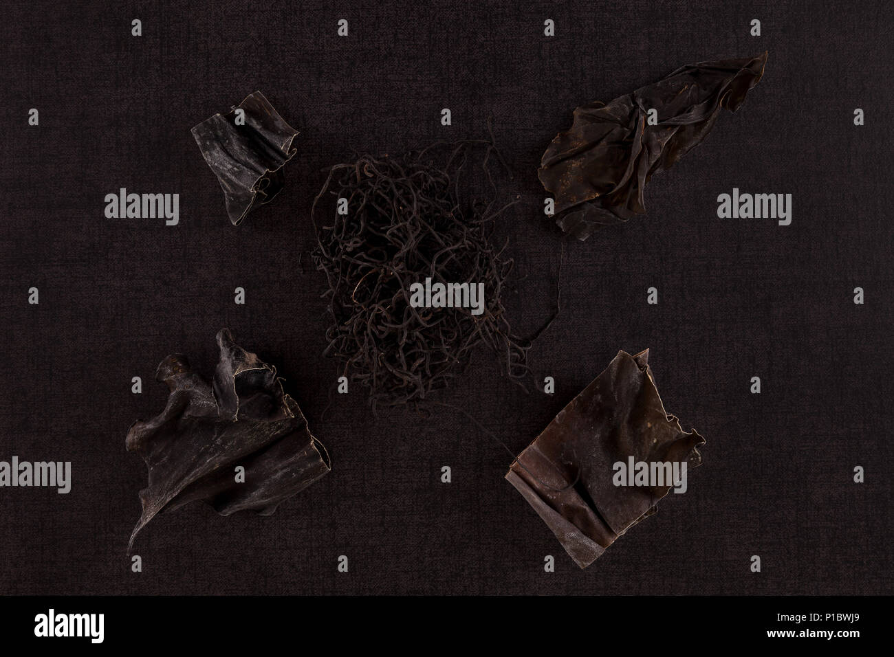 Traditional chinese medicine seaweed and Dan Shen on black background