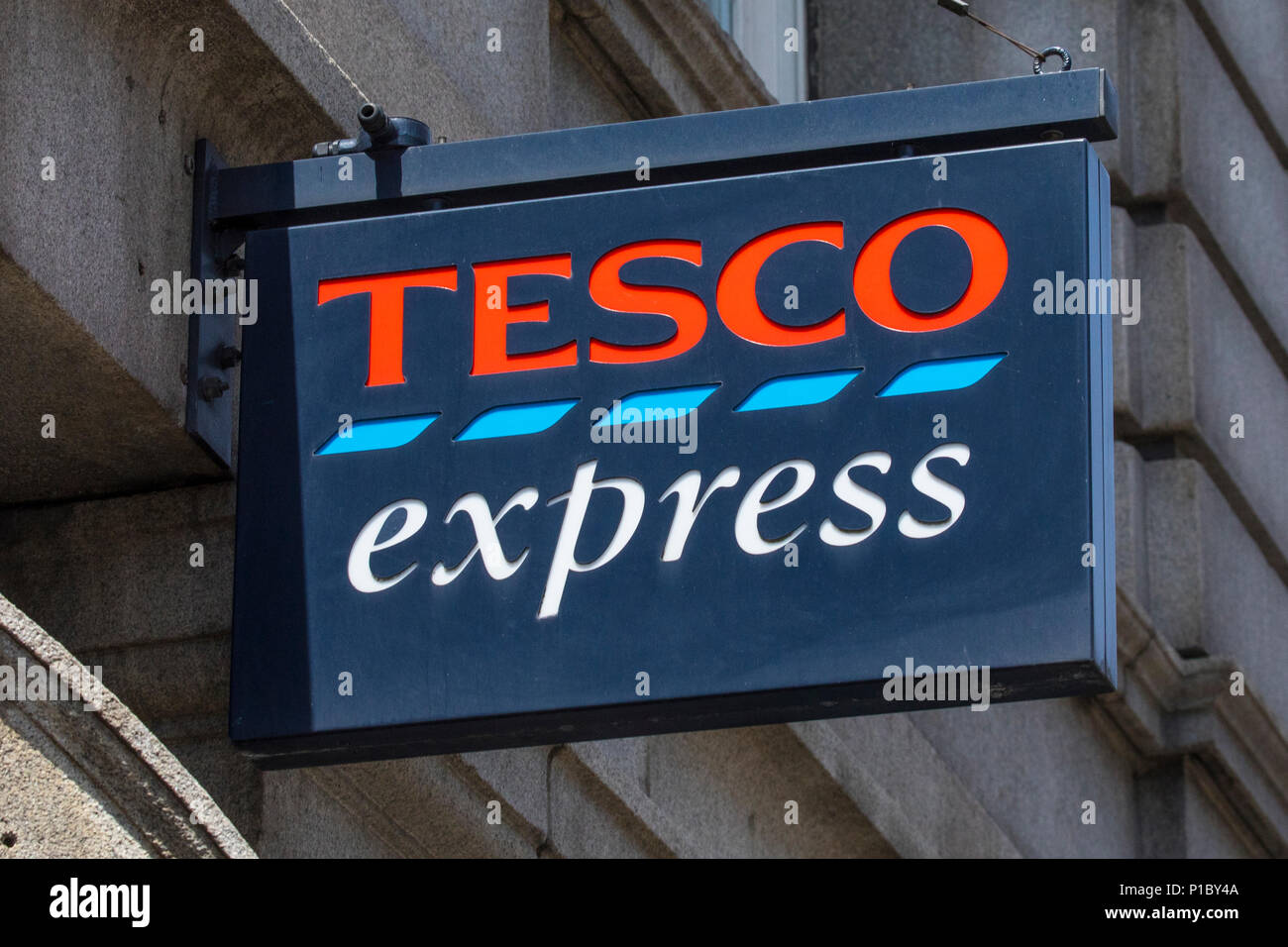 LONDON, UK - JUNE 6TH 2018: A sign above one of the Tesco Express stores in central London, on 6th June 2018. Stock Photo