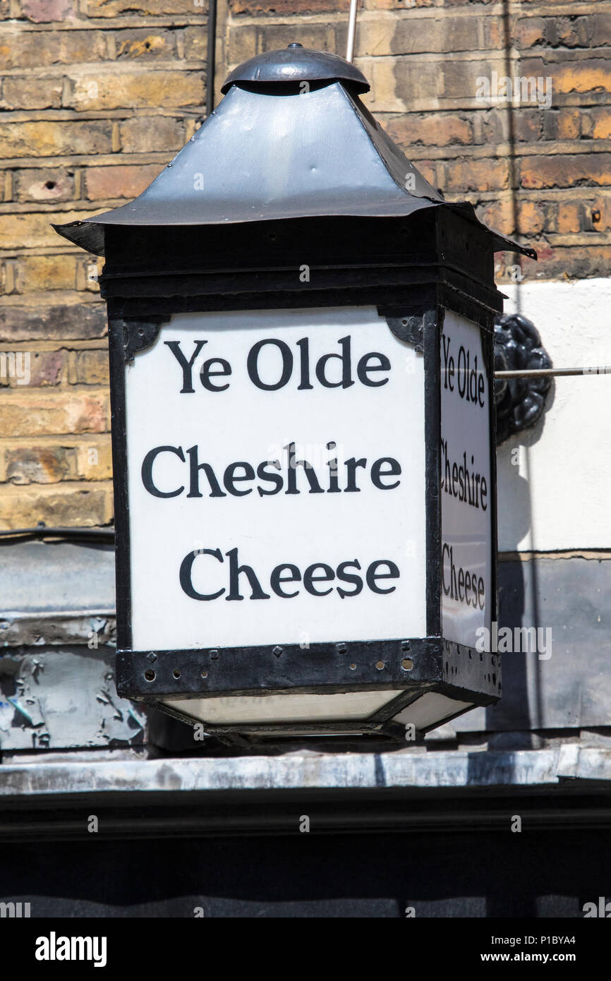 LONDON, UK JUNE 6TH 2018 The sign above the entrance to the historic Ye Olde Cheshire Cheese LONDON, UK JUNE 6TH 2018 The sign above the entrance to the historic Ye Olde Cheshire Cheese