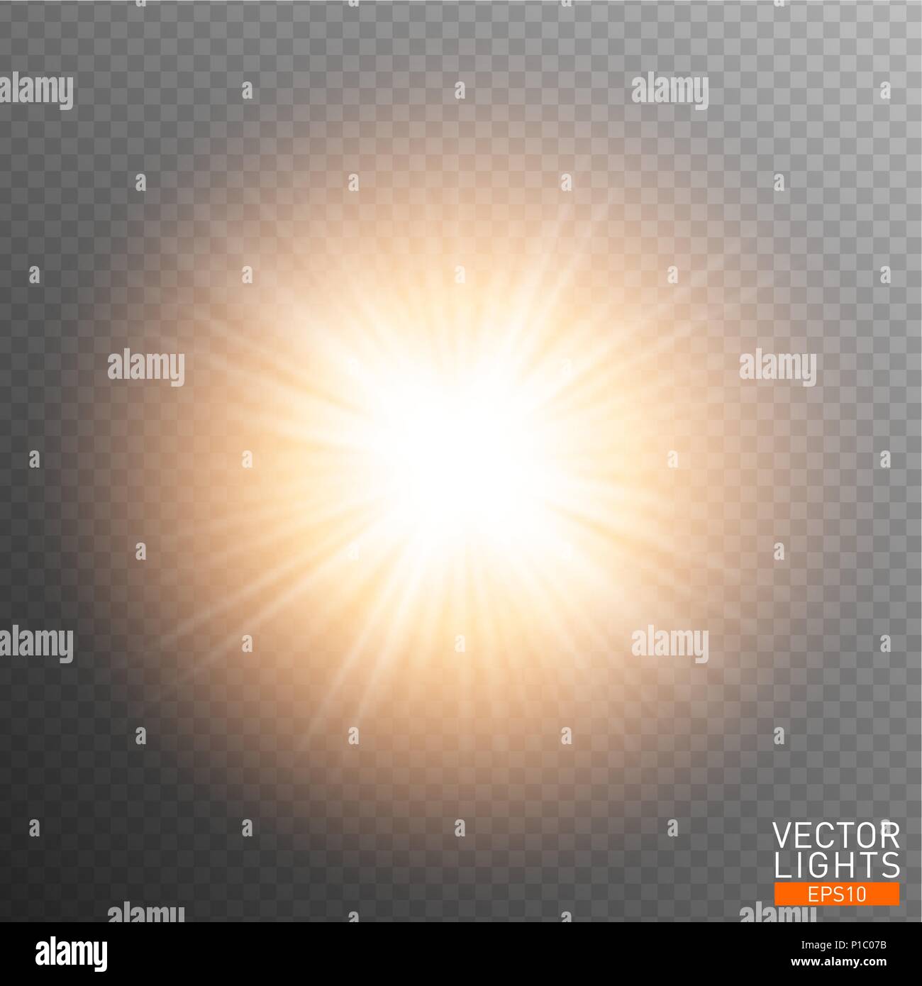 White glowing light burst explosion on transparent background. Vector illustration light effect decoration with rays. Bright star. Translucent shine Stock Vector
