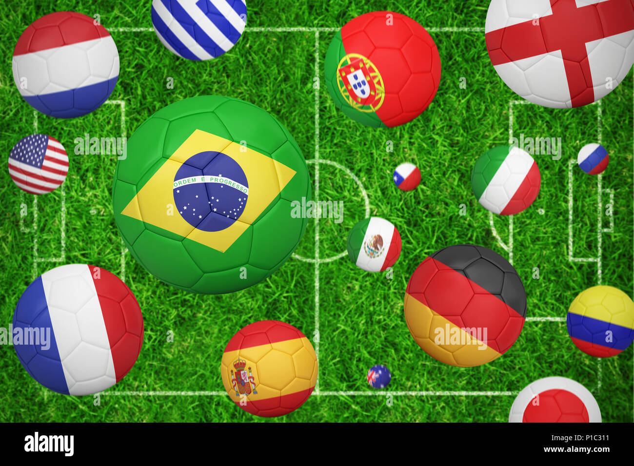 Composite image of footballs in various flag colours Stock Photo