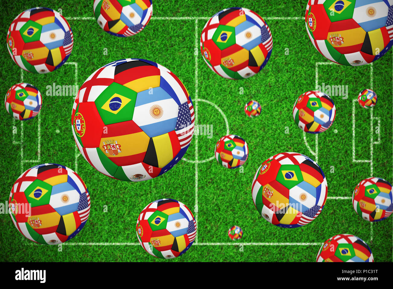 Composite image of footballs in international flags Stock Photo Alamy