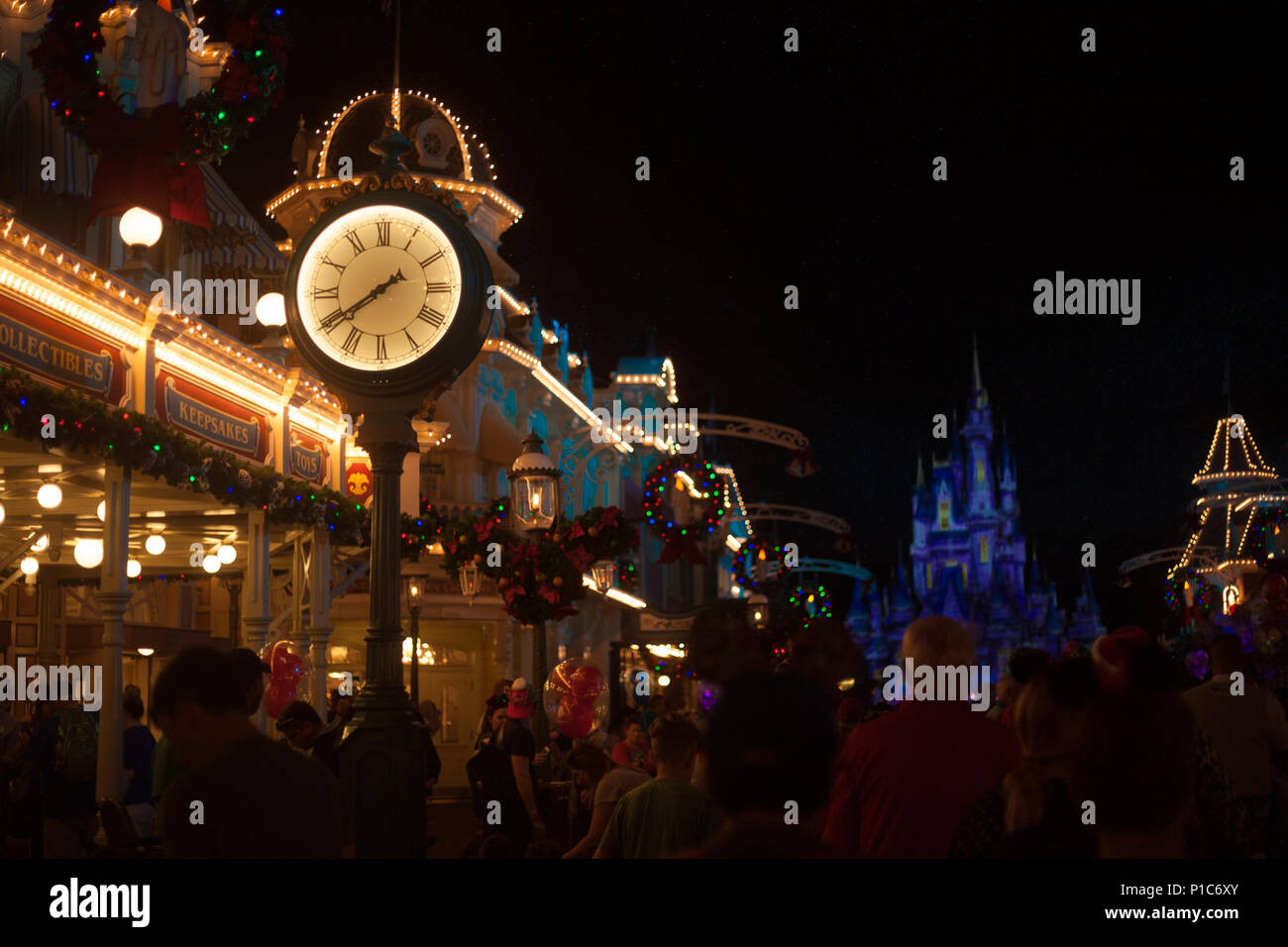 Disneyworld at night - Mickey's Very Merry Christmas Party Stock Photo
