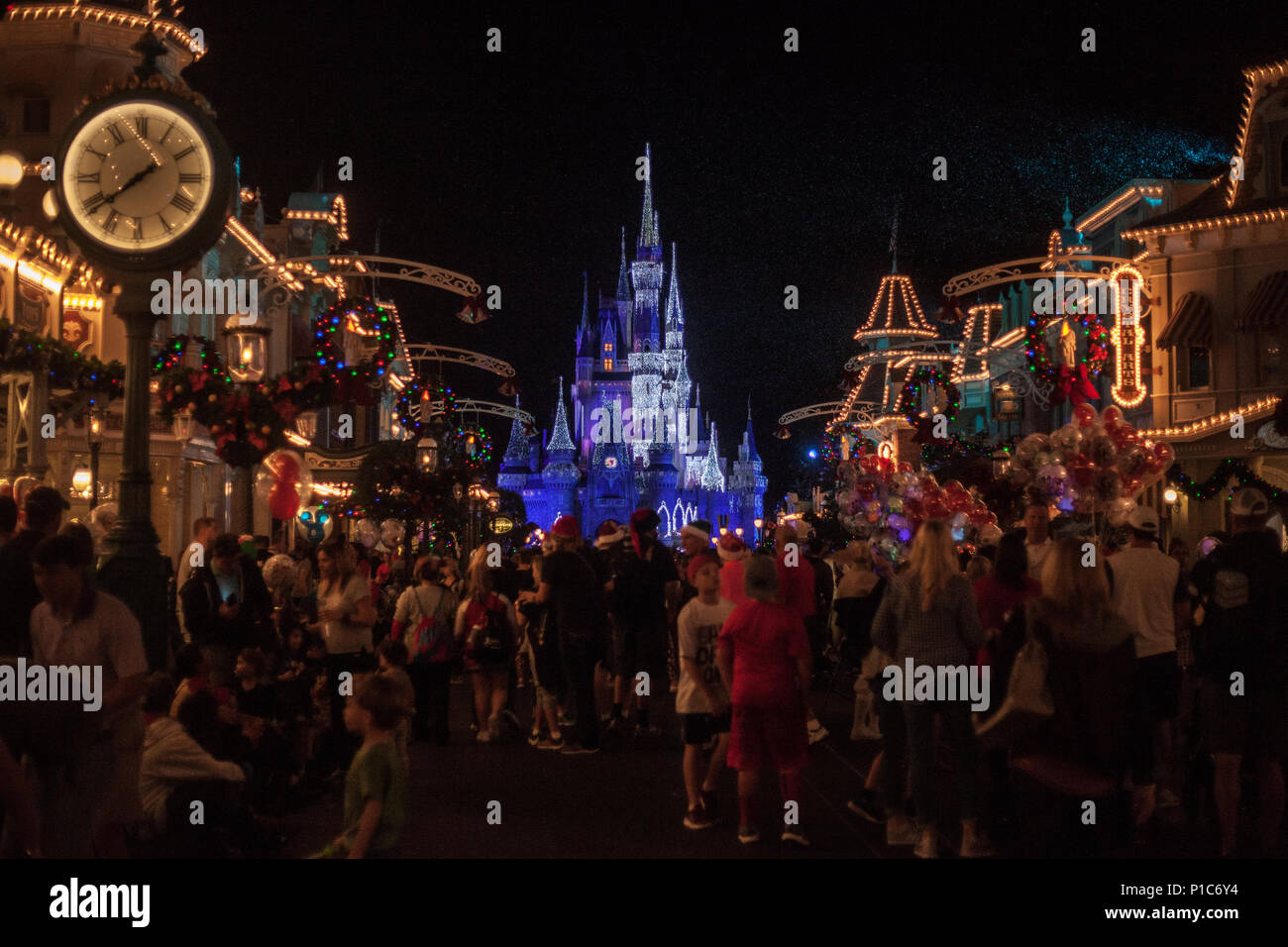 Magic Kingdom at night - Mickey's Very Merry Christmas Party Stock Photo
