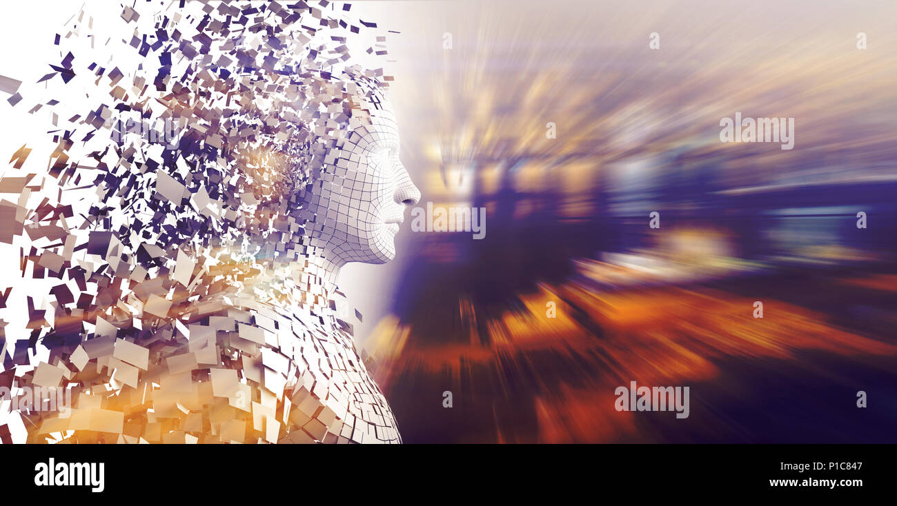 Profile view of digital pixelated 3d man Stock Photo