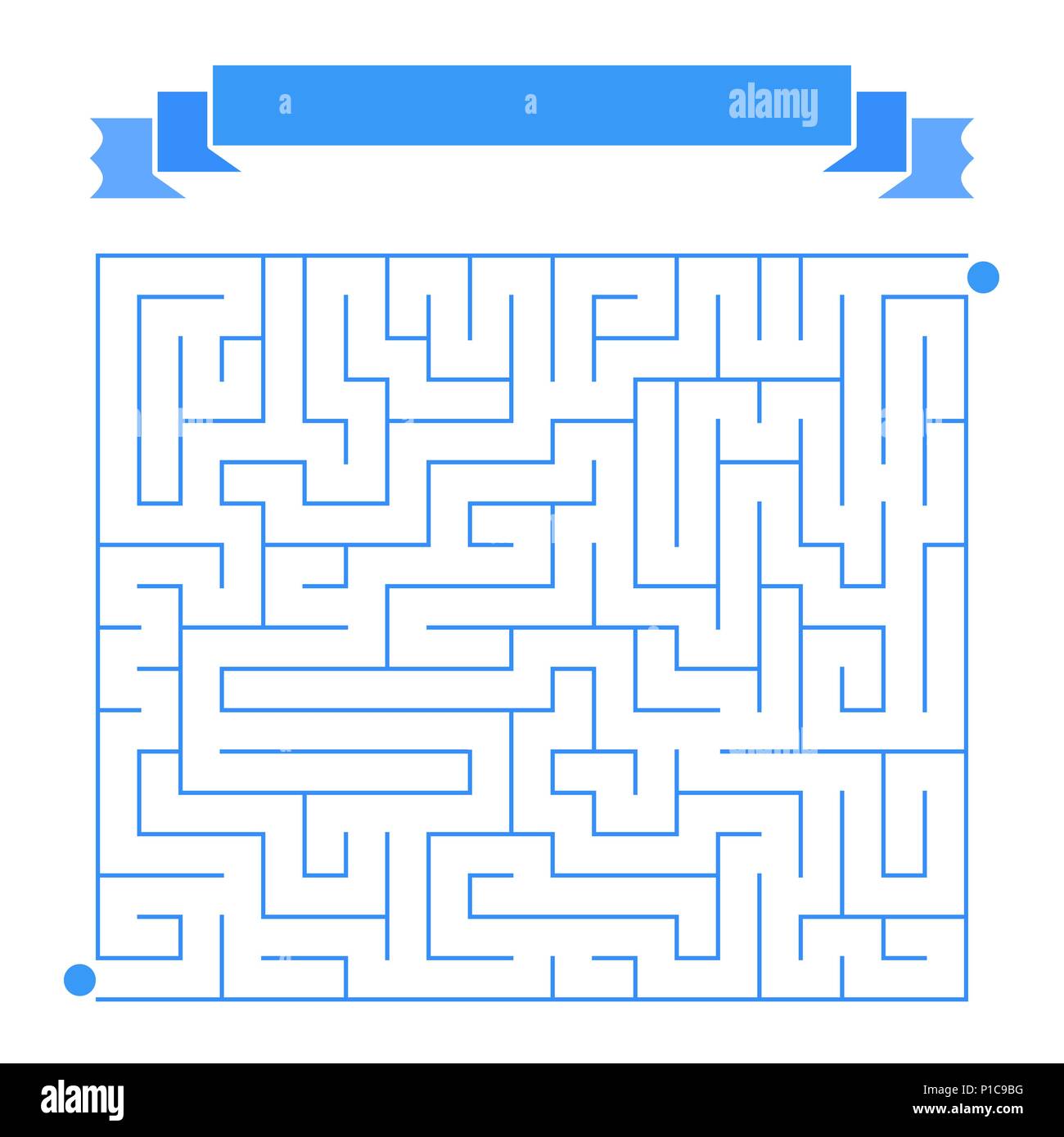 Abstract simple rectangular isolated labyrinth. Blue color on a white background. An interesting game for children. With space for text. Simple flat v Stock Vector