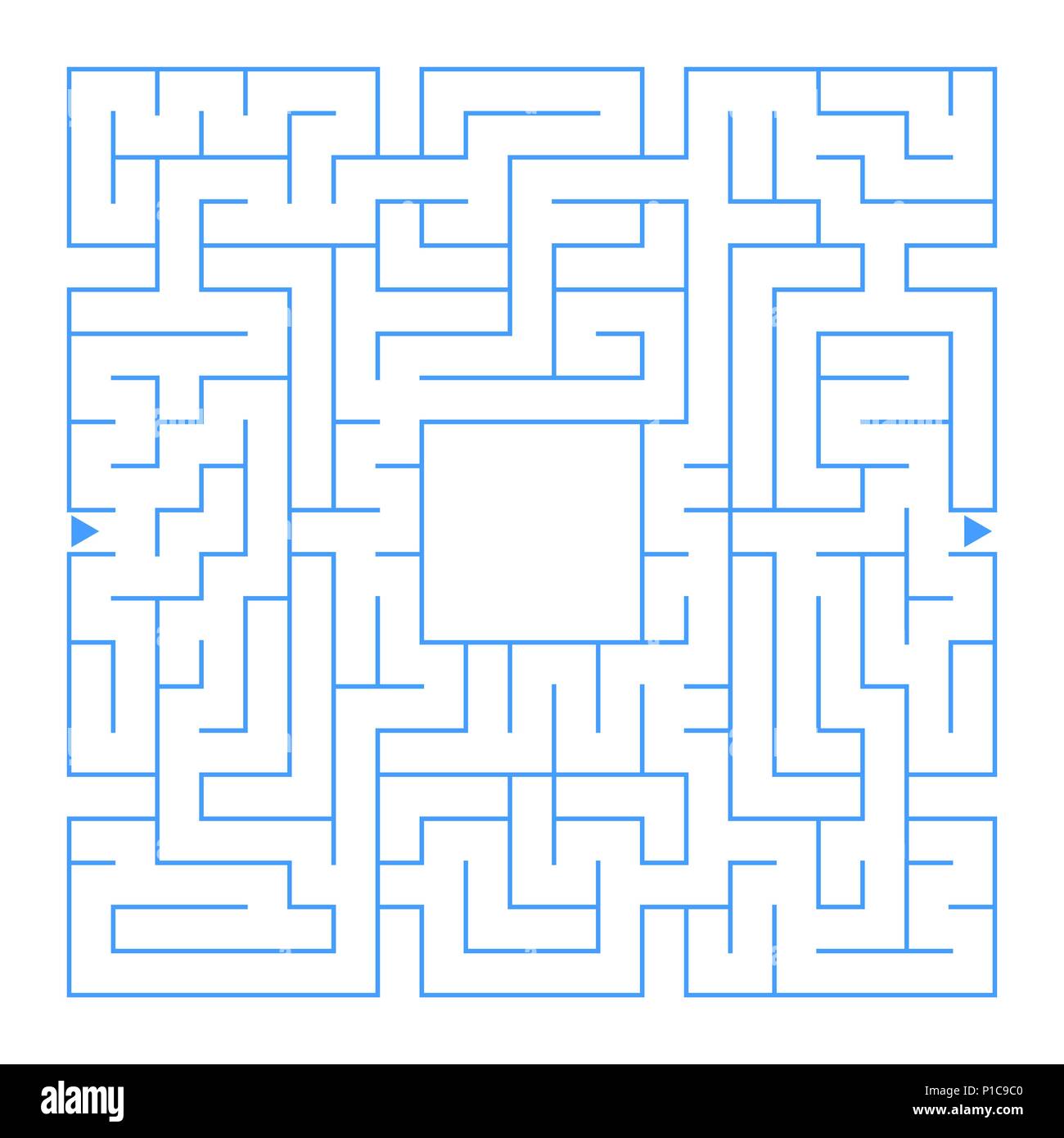 Abstract square isolated labyrinth. Blue color on a white background. An interesting game for children and adults. Simple flat vector illustration. Stock Vector