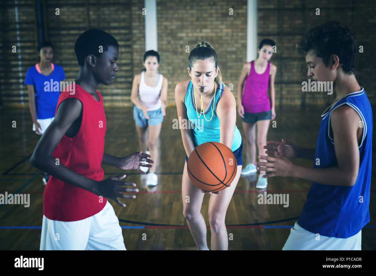 High school kids about to start playing basketball Stock Photo - Alamy