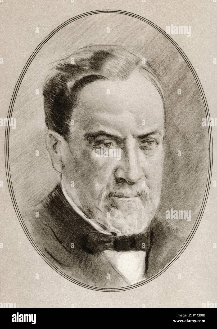 Louis Pasteur, 1822 –1895.  French biologist, microbiologist and chemist renowned for his discoveries of the principles of vaccination, microbial fermentation and pasteurization.  Illustration by Gordon Ross, American artist and illustrator (1873-1946), from Living Biographies of Great Scientists. Stock Photo