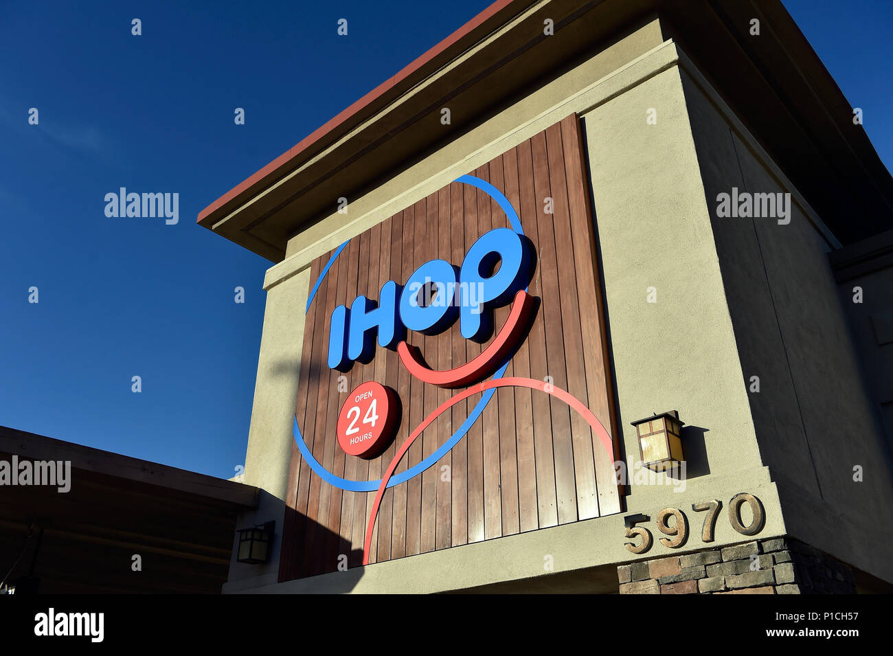 Las Vegas, Nevada, USA. 11th June, 2018. The sign for an IHOP restaurant is  seen in Las Vegas. The International House of Pancakes created a marketing  campaign suggesting it was going to