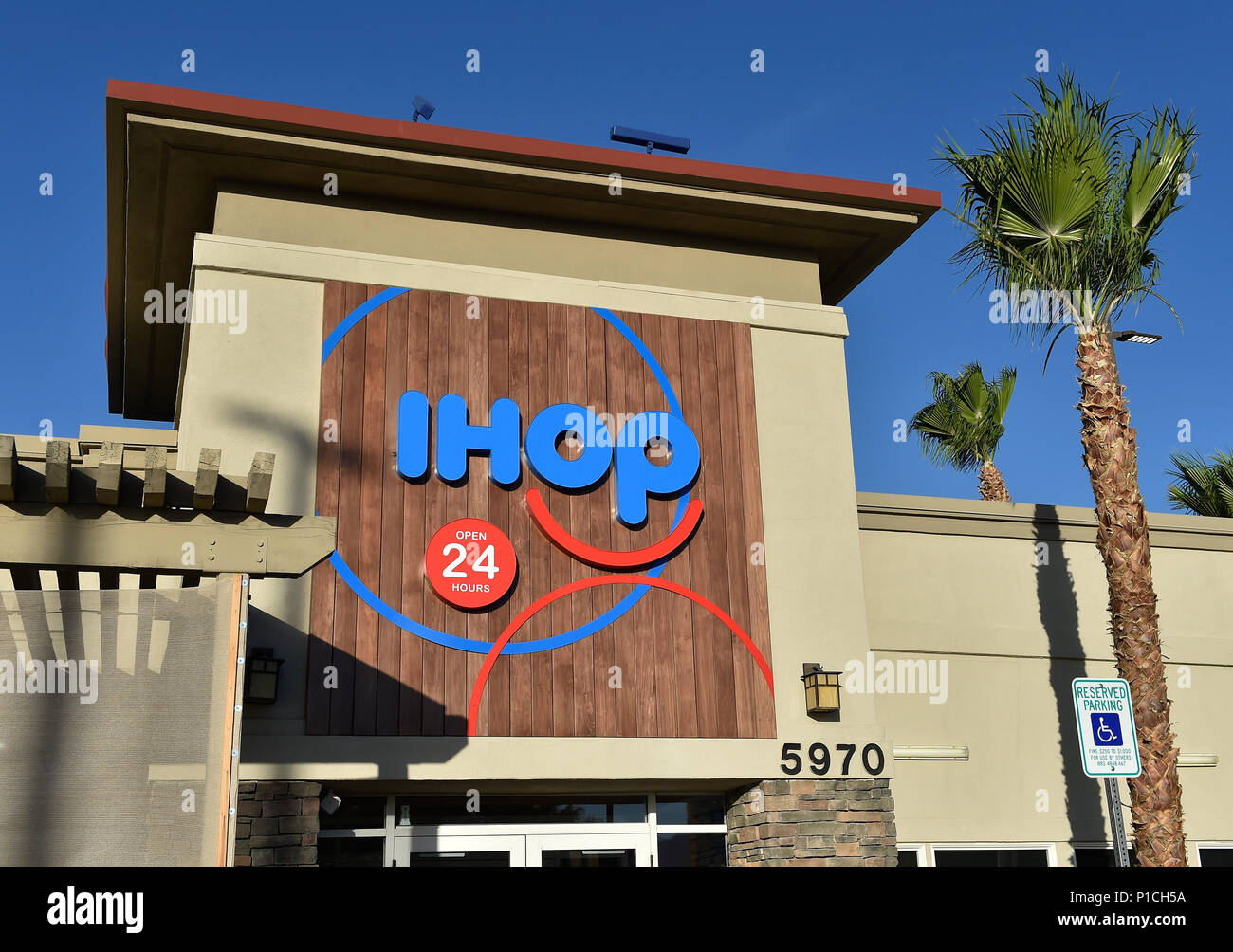 Las Vegas, Nevada, USA. 11th June, 2018. The sign for an IHOP restaurant is seen in Las Vegas. The International House of Pancakes created a marketing campaign suggesting it was going to change its name to IHOb. The restaurant chain was using the promotion to announce they were adding new hamburgers to the menu, said Darren Rebelez, president of IHOP. ''We want to convey that we are taking our burgers as seriously as our pancakes. Credit: David Becker/ZUMA Wire/Alamy Live News Stock Photo