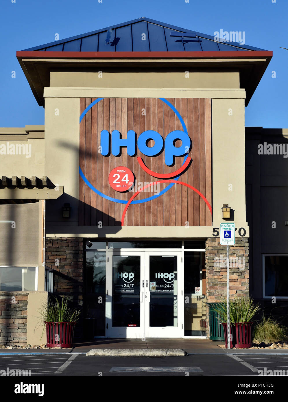 Las Vegas, Nevada, USA. 11th June, 2018. The sign for an IHOP restaurant is  seen in Las Vegas. The International House of Pancakes created a marketing  campaign suggesting it was going to