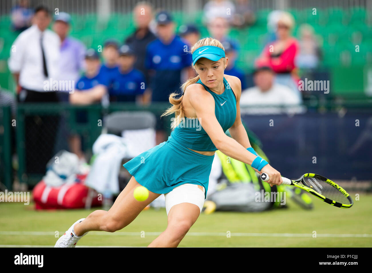 Nottingham, UK. Nottingham Tennis Centre, Nottingham, UK. 11th June, 2018. The Nature Valley Open Tennis Tournament; Katie Swan (GBR) in action with her doubles partner Katie Boulter (GBR) Credit: Action Plus Sports/Alamy Live News Stock Photo