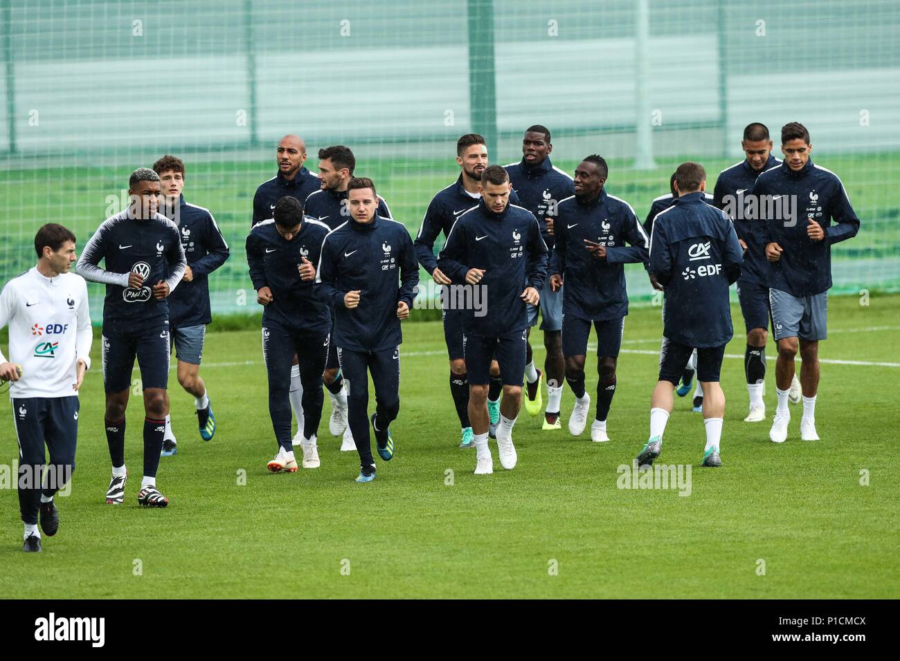 Moscow, Russia. 11th June, 2018. France's players attend a training session ahead of the Russia 2018 World Cup in Moscow, Russia, June 11, 2018. Credit: Wu Zhuang/Xinhua/Alamy Live News Stock Photo