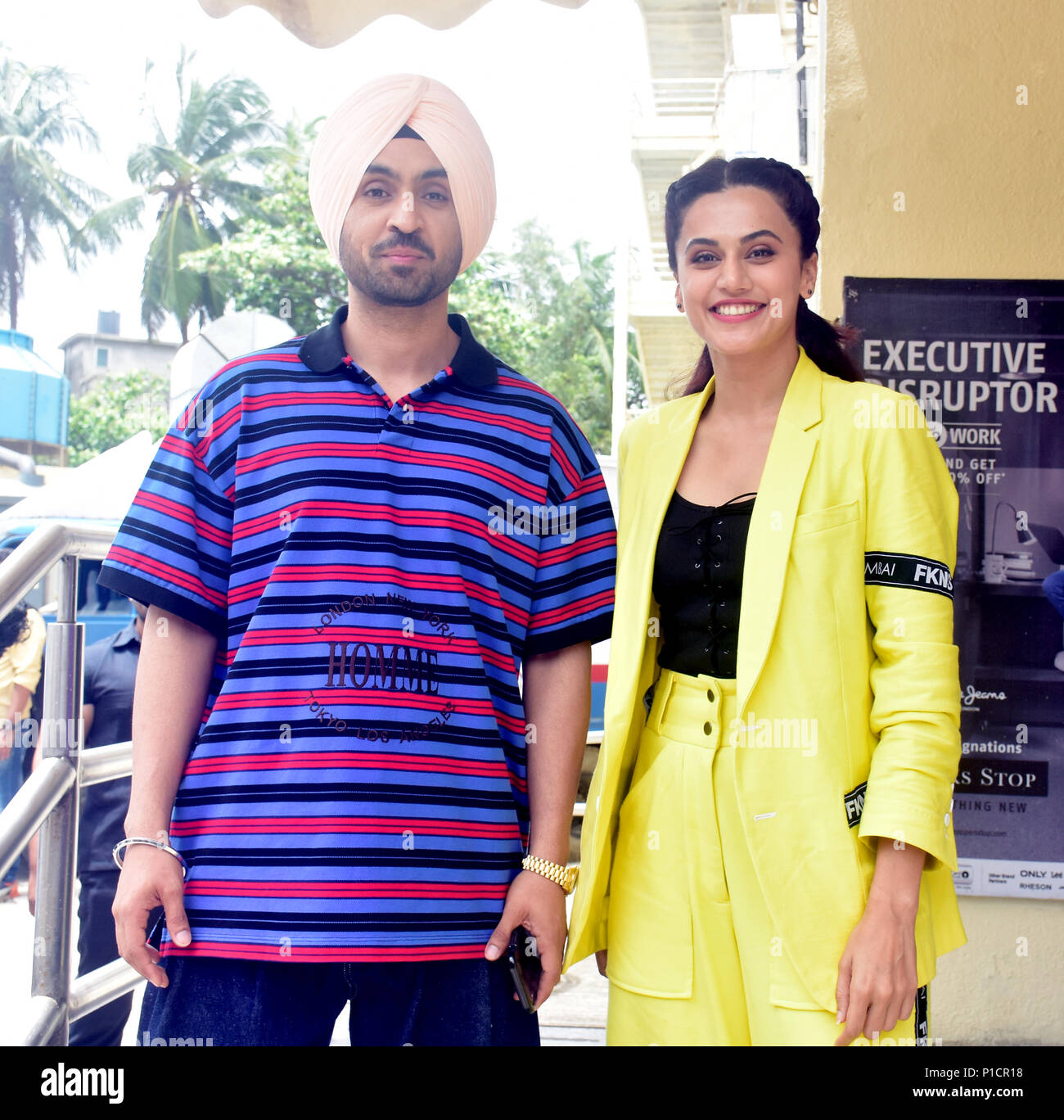 Indian film actor Diljit Dosanjh with Tapsee Pannu pose during trailer  launch of their upcoming film Soorma, the film Biopic of Hockey player  Sandeep Singh in Mumbai Stock Photo - Alamy