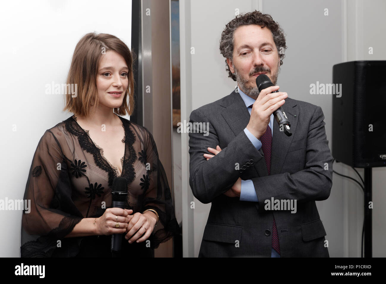 Paris, France. 11th June, 2018. Actress Adeline d'Hermy and Guillaume Gallienne attend the 36th Romy Schneider & Patrick Dewaere Award Ceremony at Hotel Lancaster on June 11, 2018 in Paris, France. Credit: Bernard Menigault/Alamy Live News Stock Photo