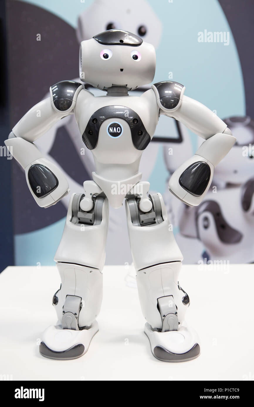 Hannover, Germany. 11th June, 2018. CEBIT 2018, international computer expo and Europe's Business Festival for Innovation and Digitization: NAO 6, interactive humanoid robot manufactured by company SoftBank Robotics. Credit: Christian Lademann/Alamy Live News Stock Photo