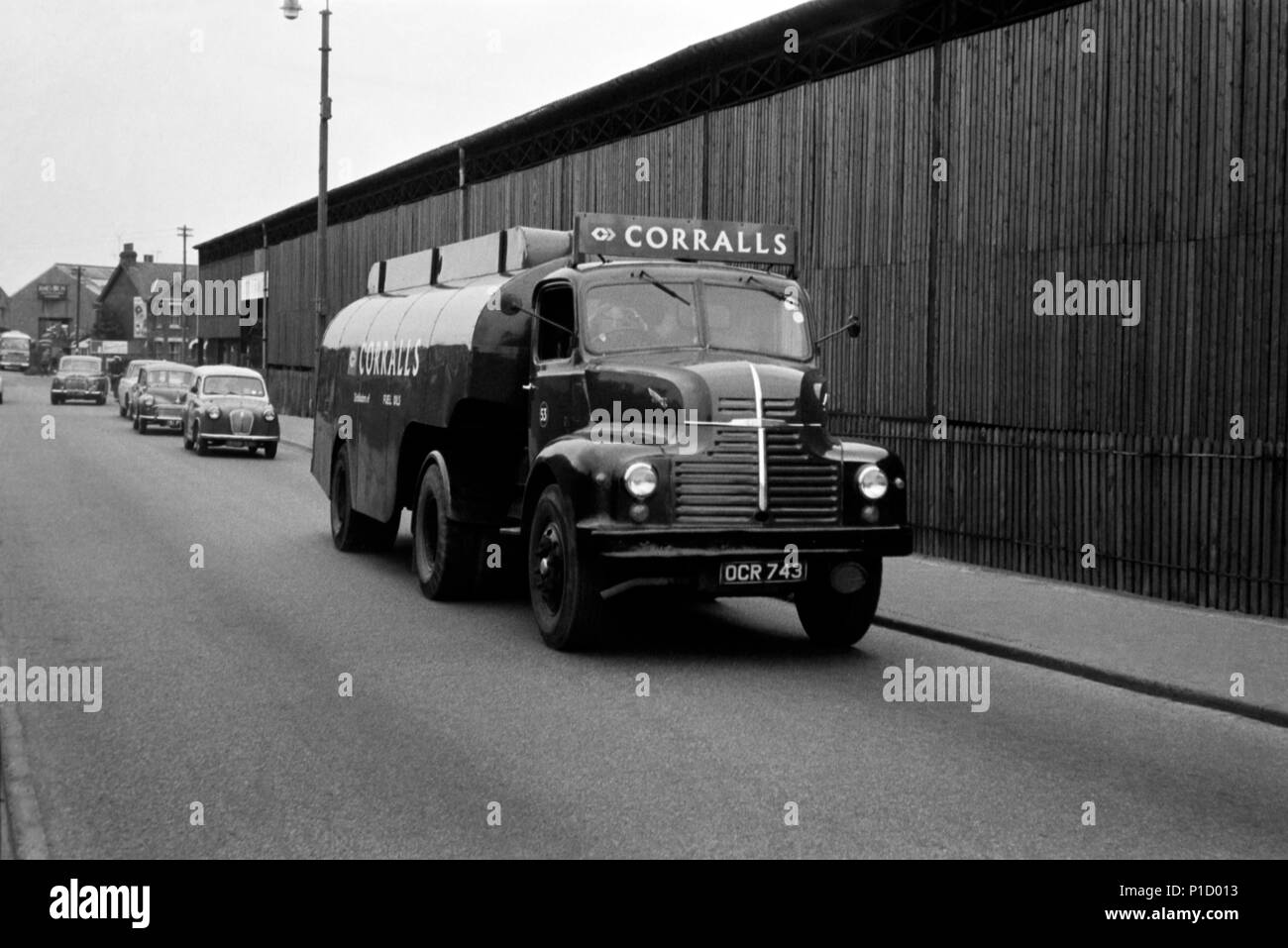 Liquid Transport lorry displaying Corrals livery on way to make a delivery. The registration pre dates 1963 Stock Photo