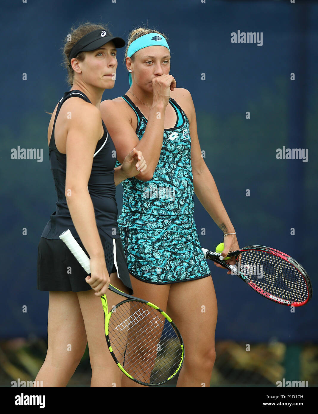 Johanna Konta (left) in action during her doubles match with Yanina  Wickmayer during day one of the Nature Valley Open at Nottingham Tennis  Centre Stock Photo - Alamy