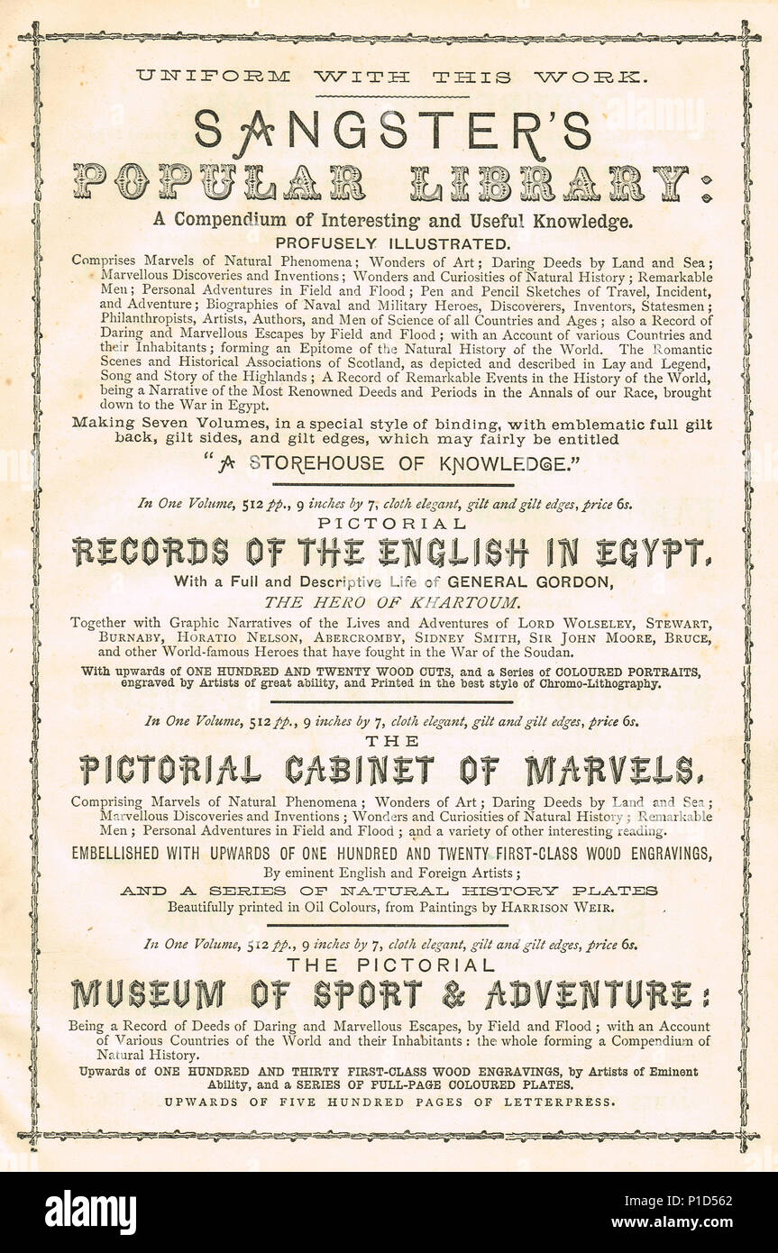 Back of book publishers advert, 19th century Stock Photo