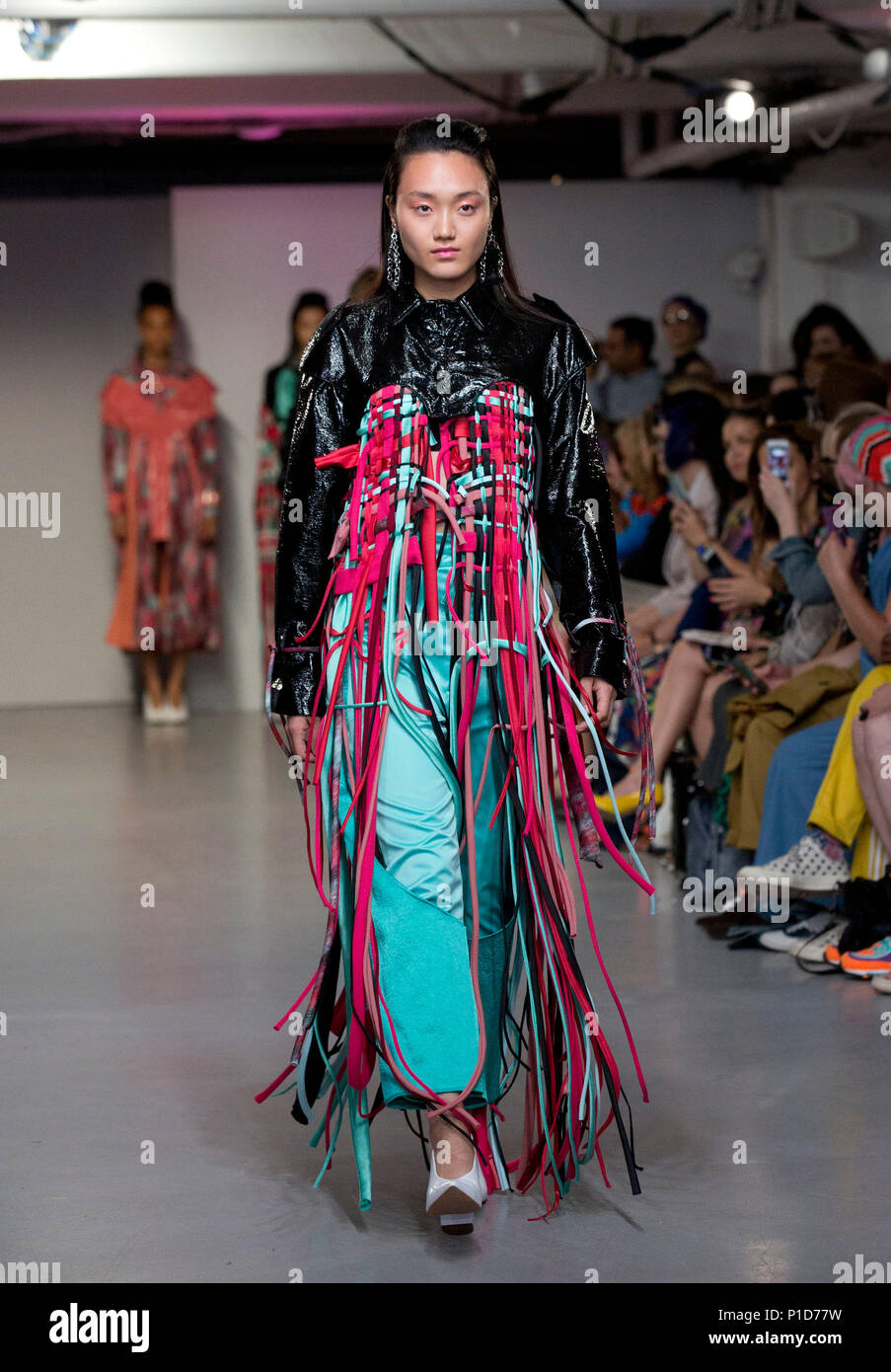 Models on the catwalk during the Winchester School of Art show by student  Sofi Lever as part of the BA Fashion Design Show 2018 at the The Vinyl  Factory, London. PRESS ASSOCIATION.