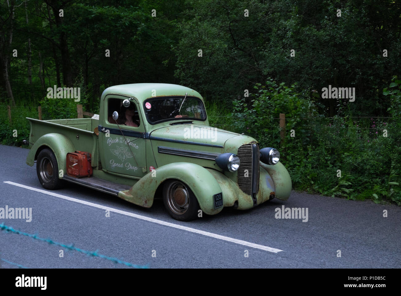 Green vintage pick up truck Stock Photo