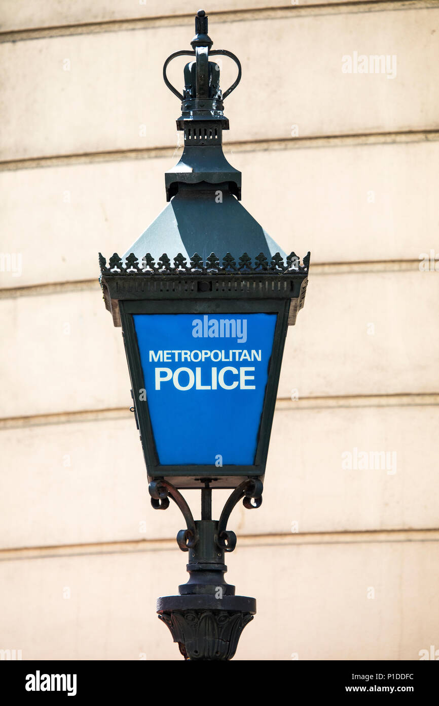 LONDON, UK - JUNE 6TH 2018: A Metropolitan Police sign outside a Police Station in central London, on 6th June 2018. Stock Photo