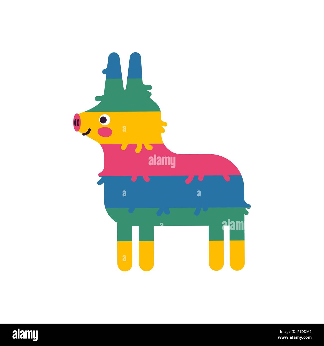 Mexican donkey pinata on isolated background for special event. Cute children birthday party decoration of latin american culture. EPS10 vector. Stock Vector