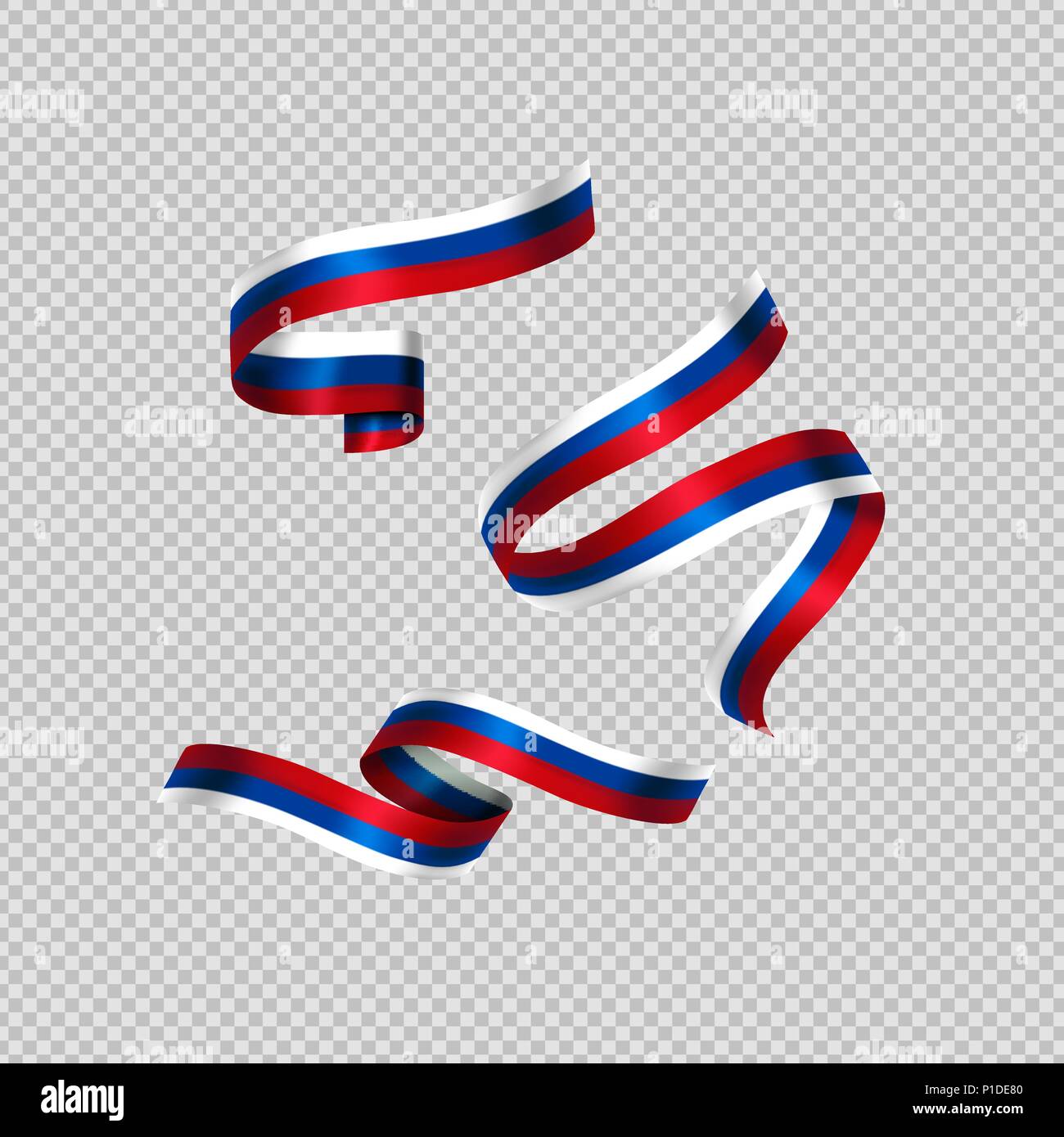 Russian Federation flag. Official national colors. Russia 3d realistic  ribbon. Isolated waving vector glory flag stripe sign. Vector illustration  backgroun. Icon emoji design with frame. Stock Vector