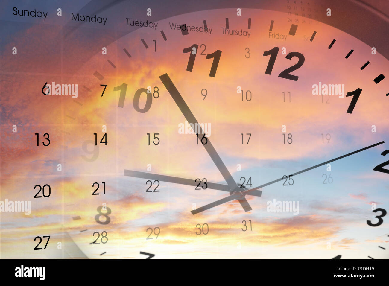 Clock and calendar in bright sky. Time passing Stock Photo Alamy
