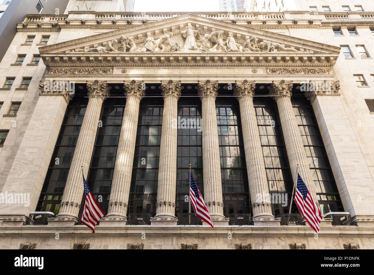 Exterior of New york Stock Exchange, Wall street, lower Manhattan, New York City, USA. Stock Photo