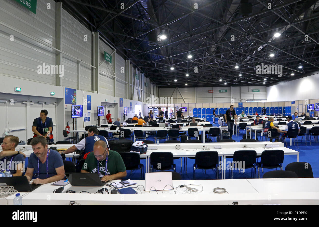 MARSEILLE, FRANCE - JUNE 21, 2016: Media Working Area for accredited journalists at the Stade Velodrome stadium in Marseille during the UEFA EURO 2016 Stock Photo