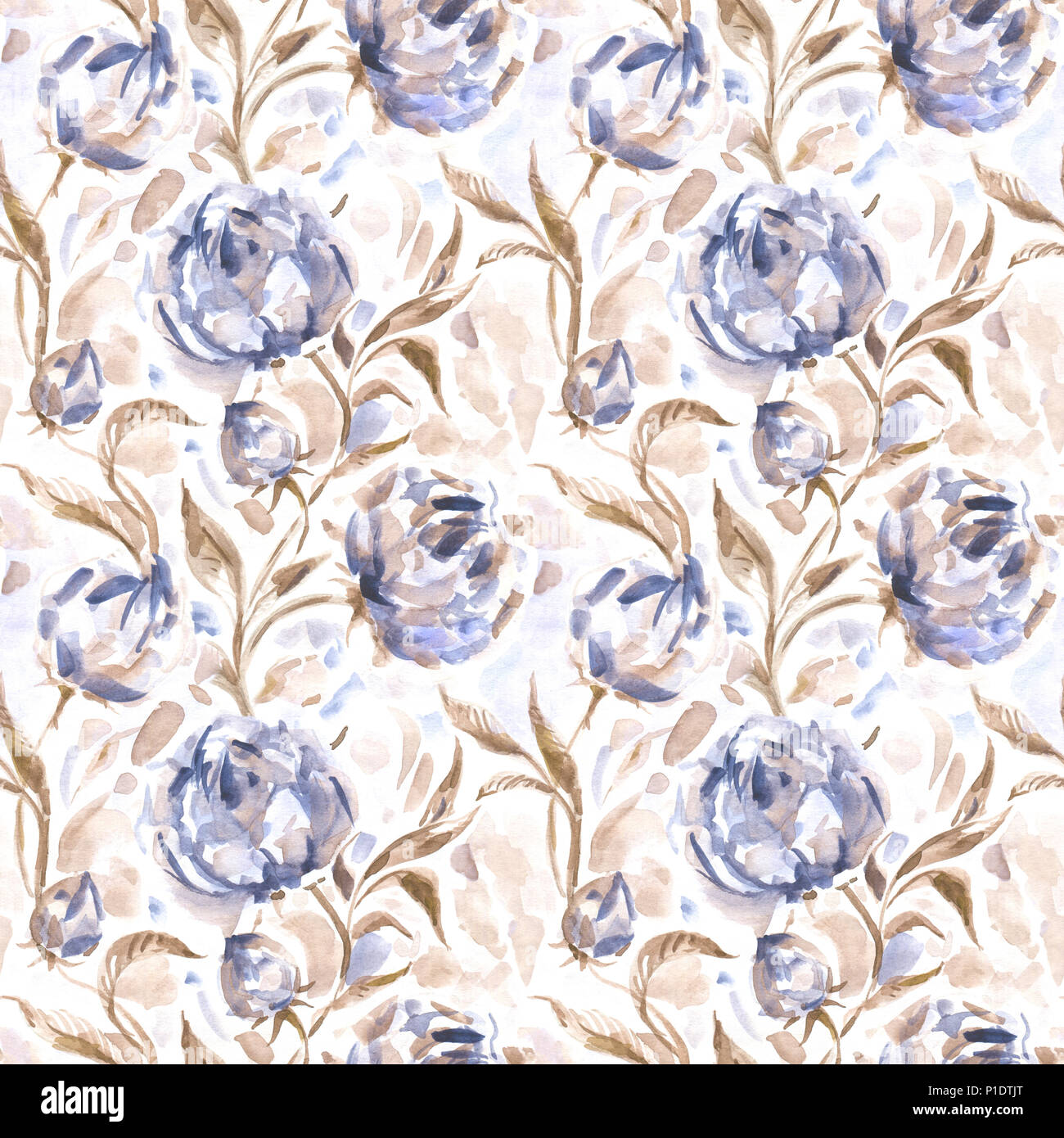 Roses. Hand Drawn Watercolor Floral Pattern Stock Photo - Alamy