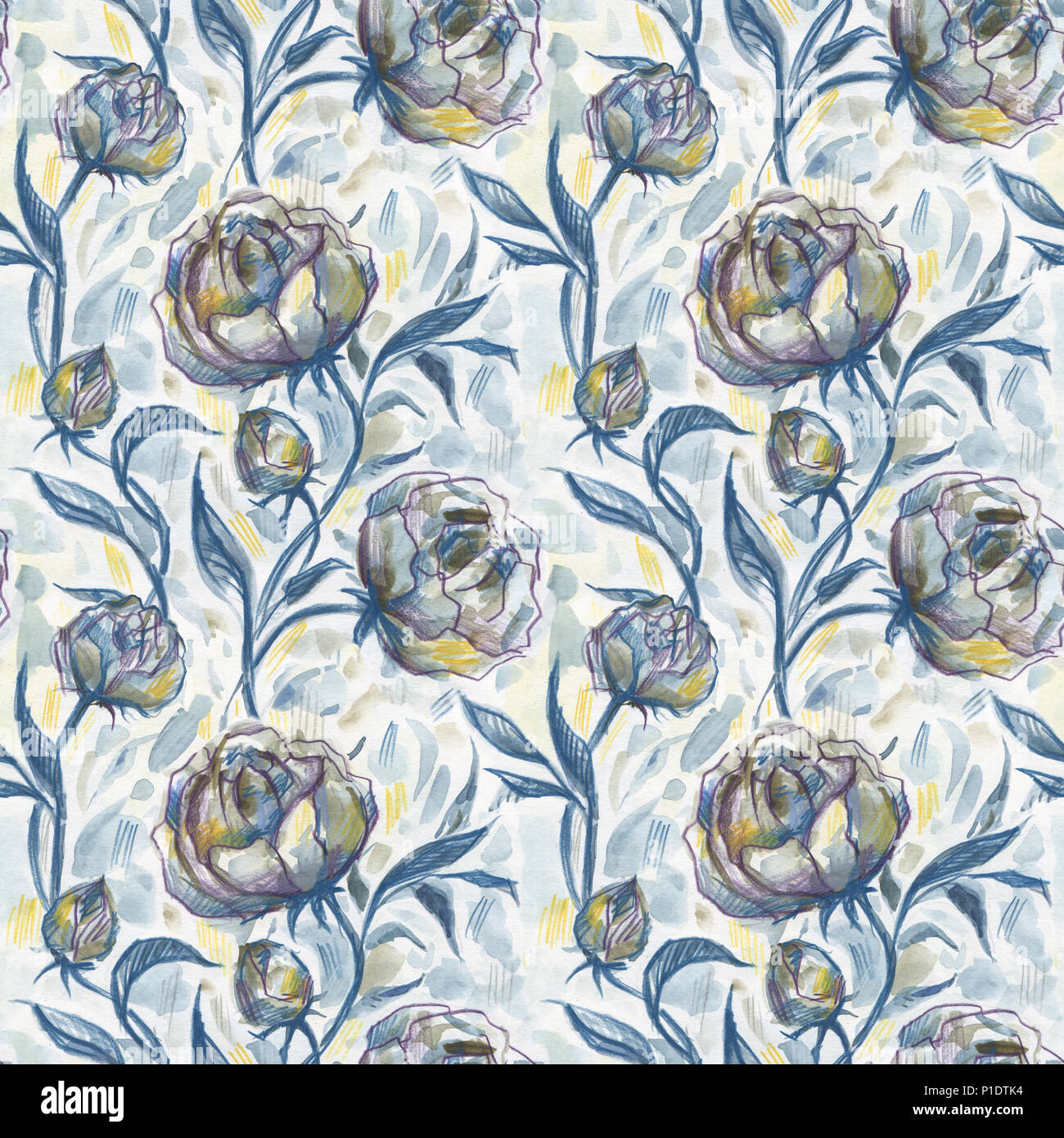 Roses. Hand Drawn Watercolor Floral Pattern Stock Photo - Alamy