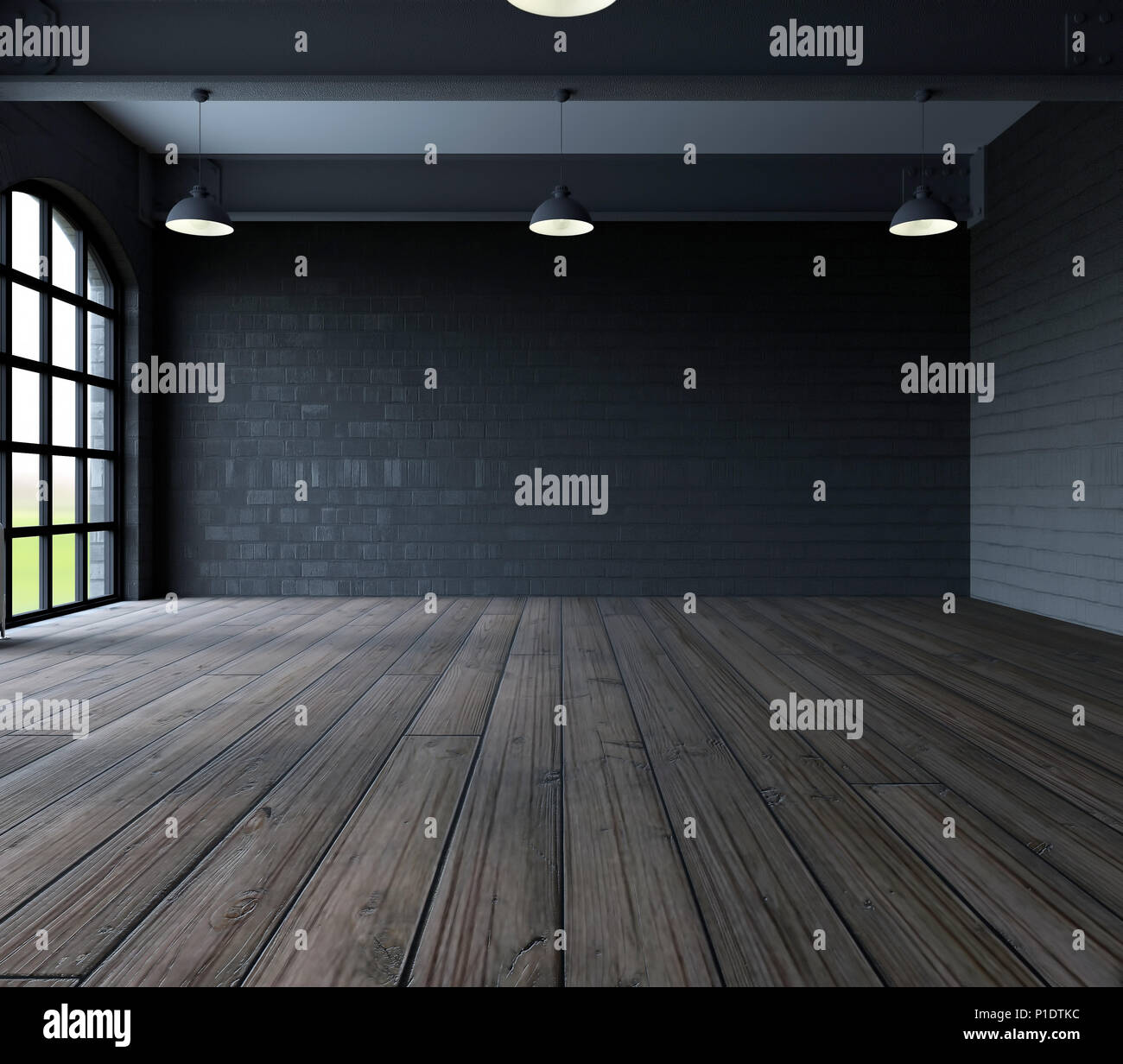 3d render of Blank wall in empty room with windows Stock Photo - Alamy