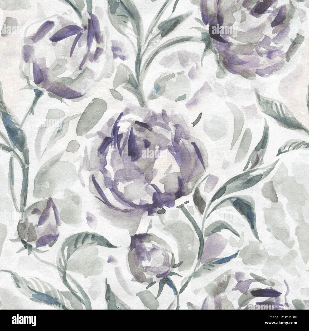 Roses. Hand Drawn Watercolor Floral Pattern Stock Photo - Alamy