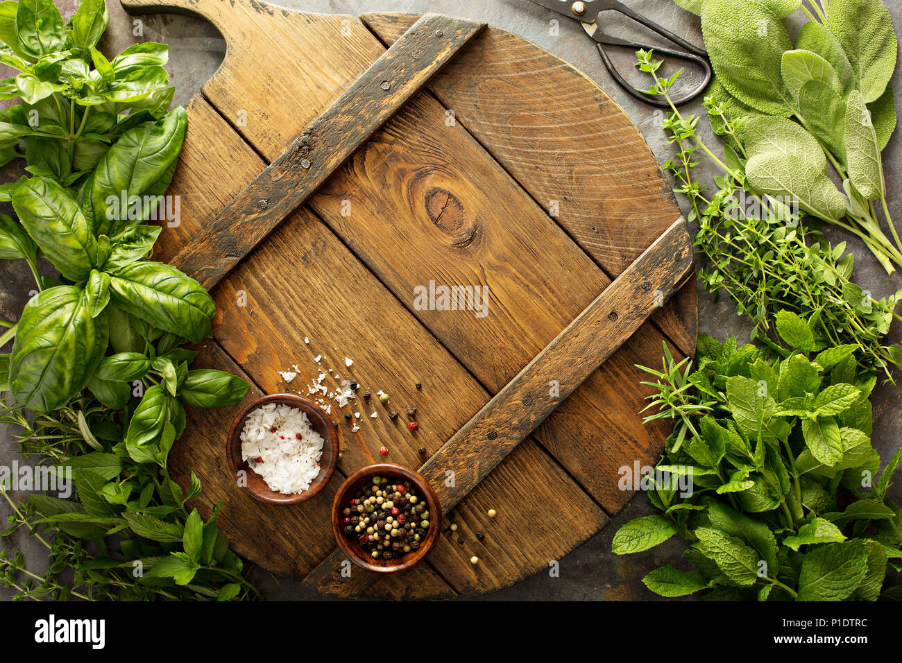 Cooking with fresh herbs Stock Photo Alamy