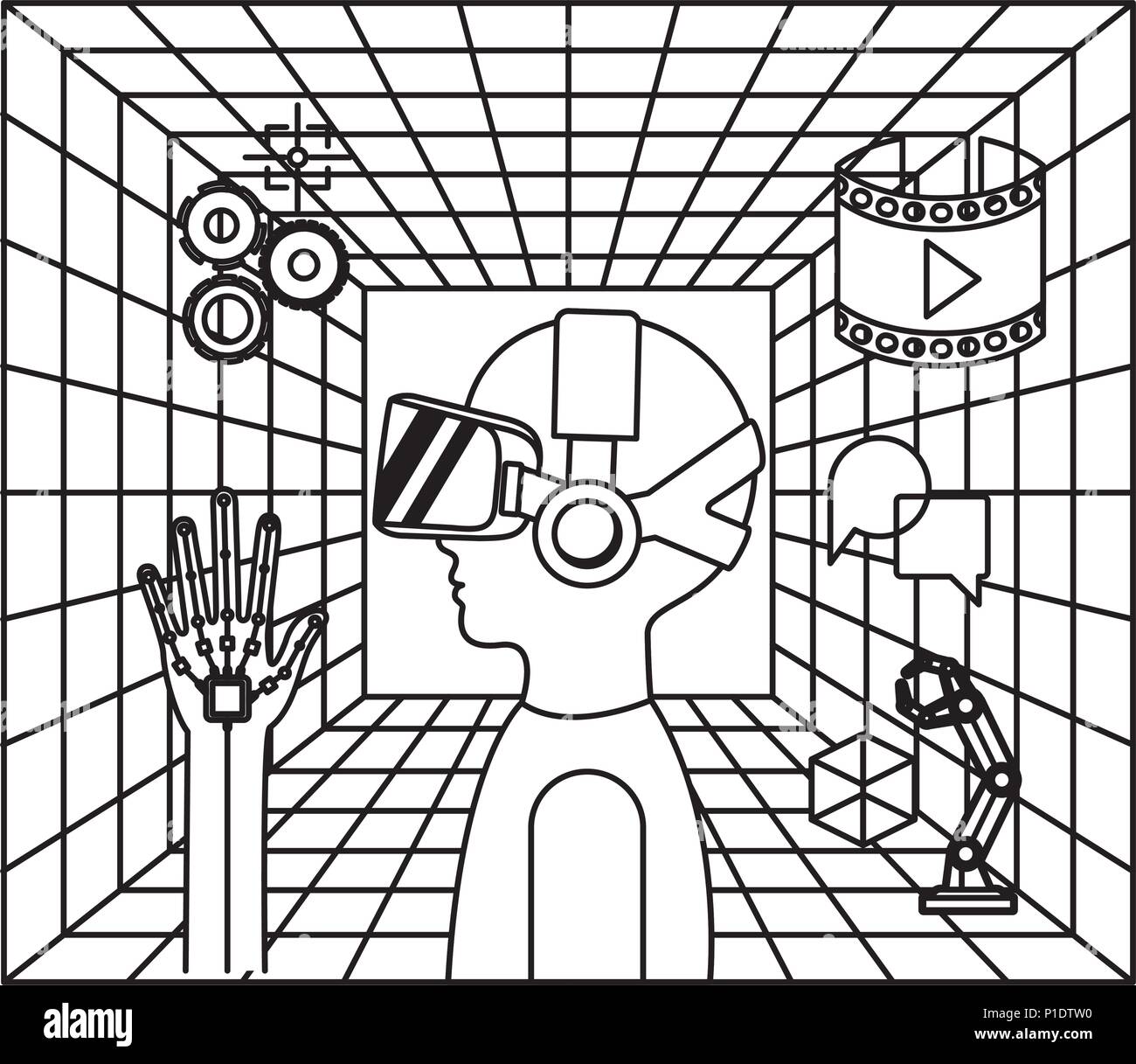 user with reality virtual mask and set icons technology Stock Vector ...
