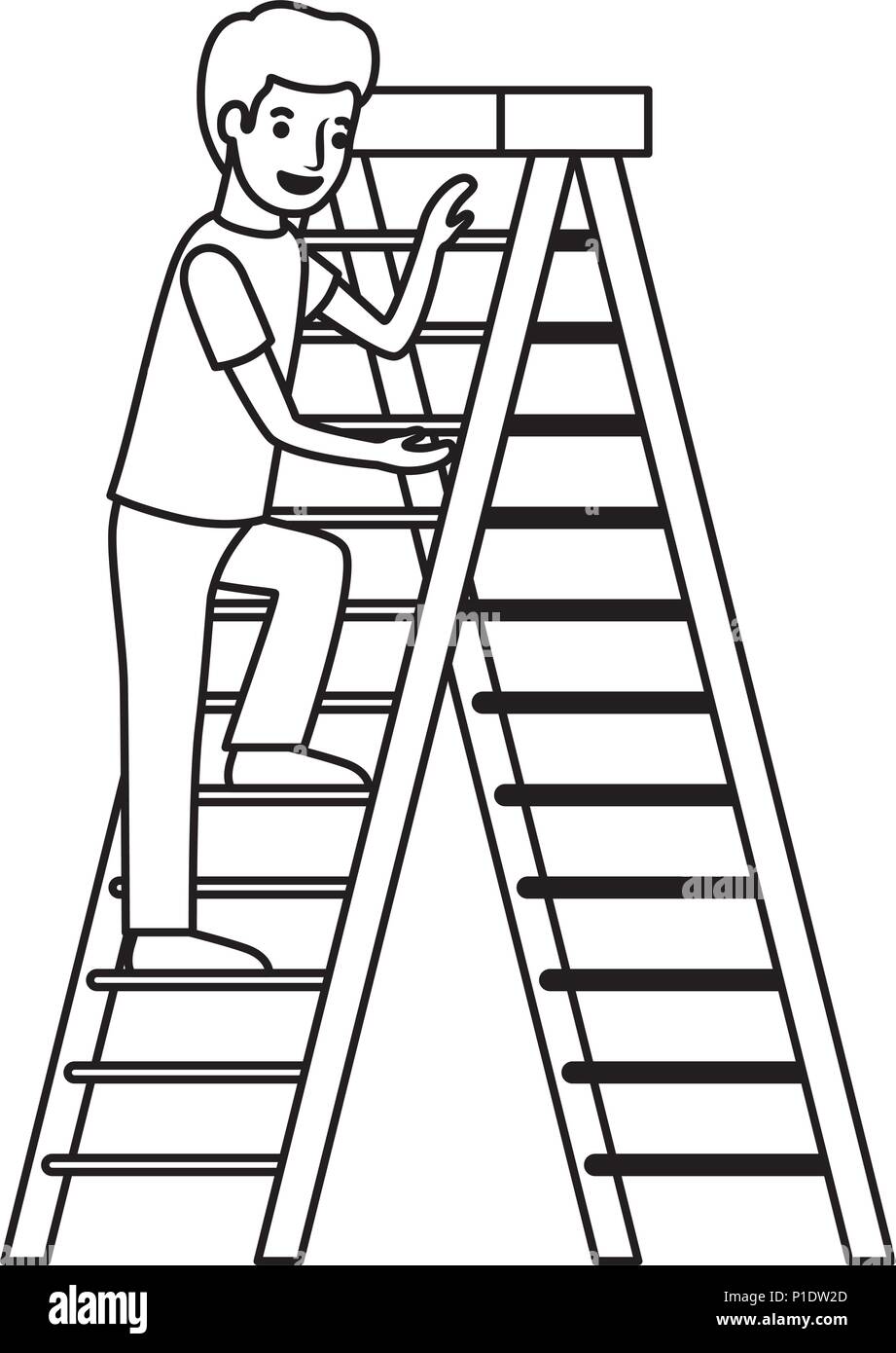 man climbing stepladder character Stock Vector Image & Art - Alamy