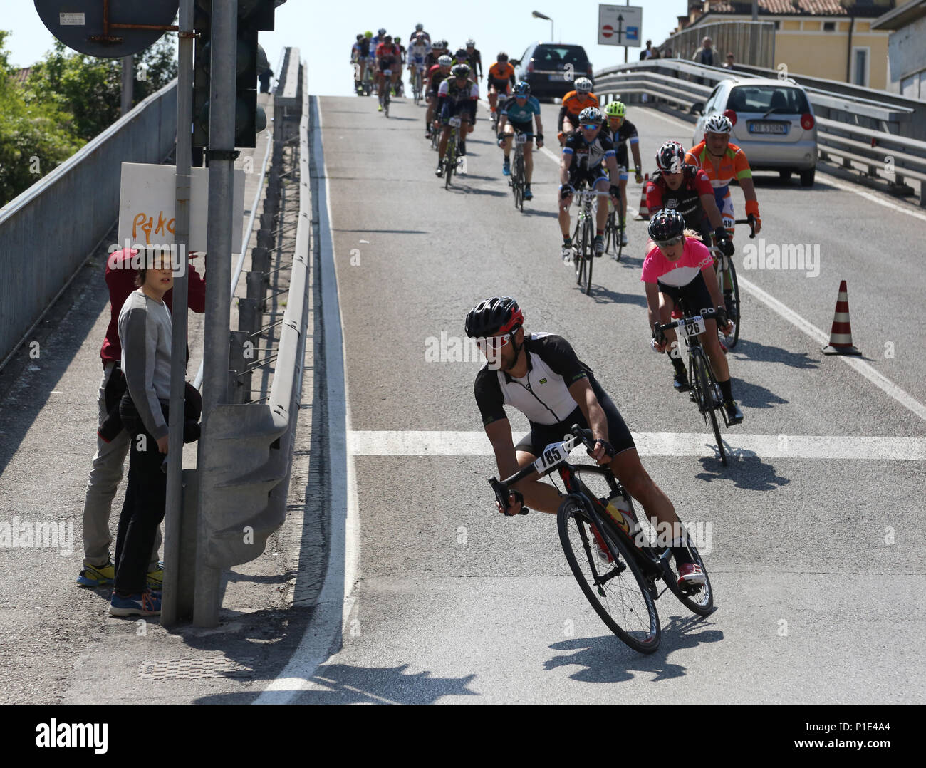 Vicenza VI Italy April 30 2017 Group of cyclists during the