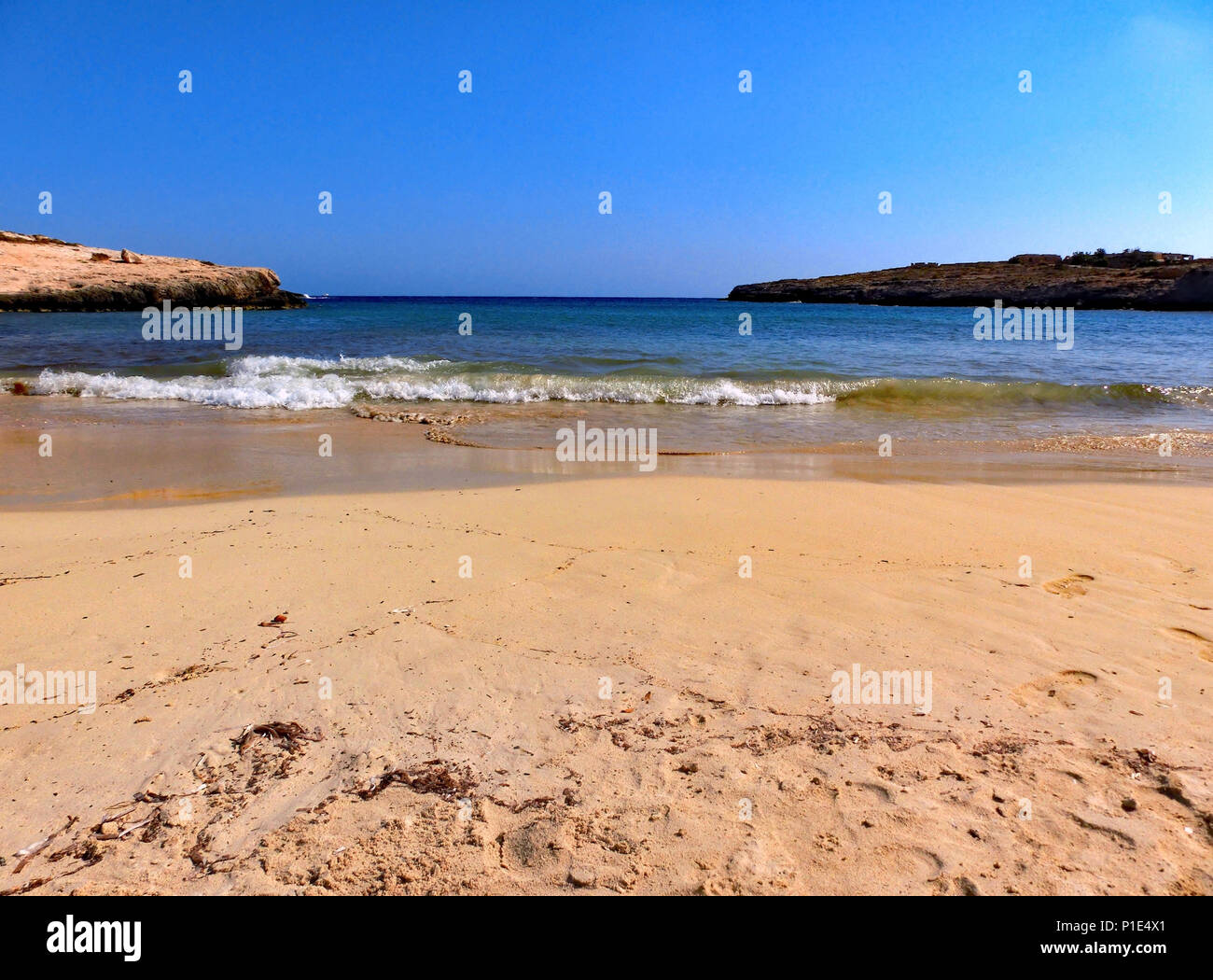 Sunny golden beach with the sea in the Gulf in summer Stock Photo