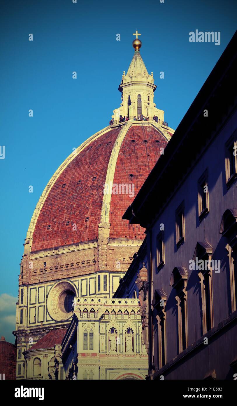 Florence in Italy large dome of the cathedral with a golden sphere at ...